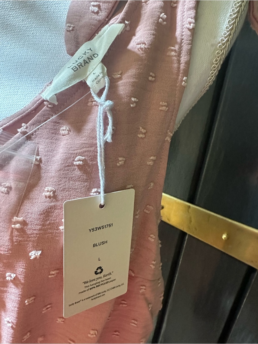 LUCKY BRAND Boho Swiss dot Blush Pink Dress NWT Size Lg Sundress - Picture 2 of 8